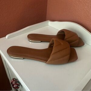 Aldo Tan Quilted Open Toe Flats